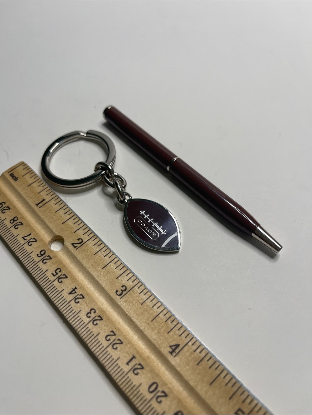 Coach Brown Enamel Football Keychain with Silver Hardware and Coach Pen - Picture 3 of 6